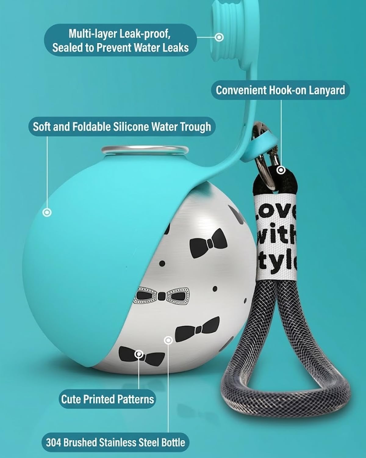 Foldable Pet Water Bottle Blue Full View