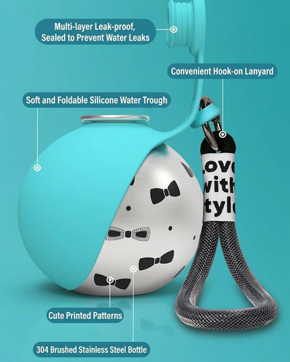 Foldable Pet Water Bottle Blue Full View