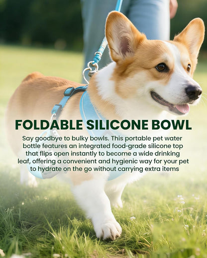 Foldable Pet Water Bottle Blue Side View