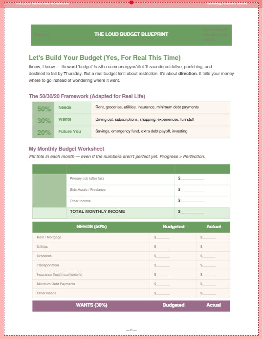 The Loud Budgeting Workbook | Printable Personal Finance Planner, Budget Tracker & Money Management PDF