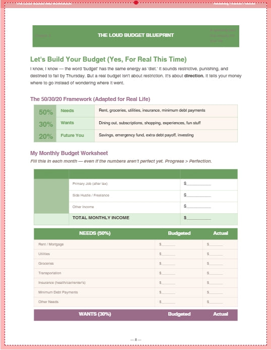 The Loud Budgeting Workbook | Printable Personal Finance Planner, Budget Tracker & Money Management PDF
