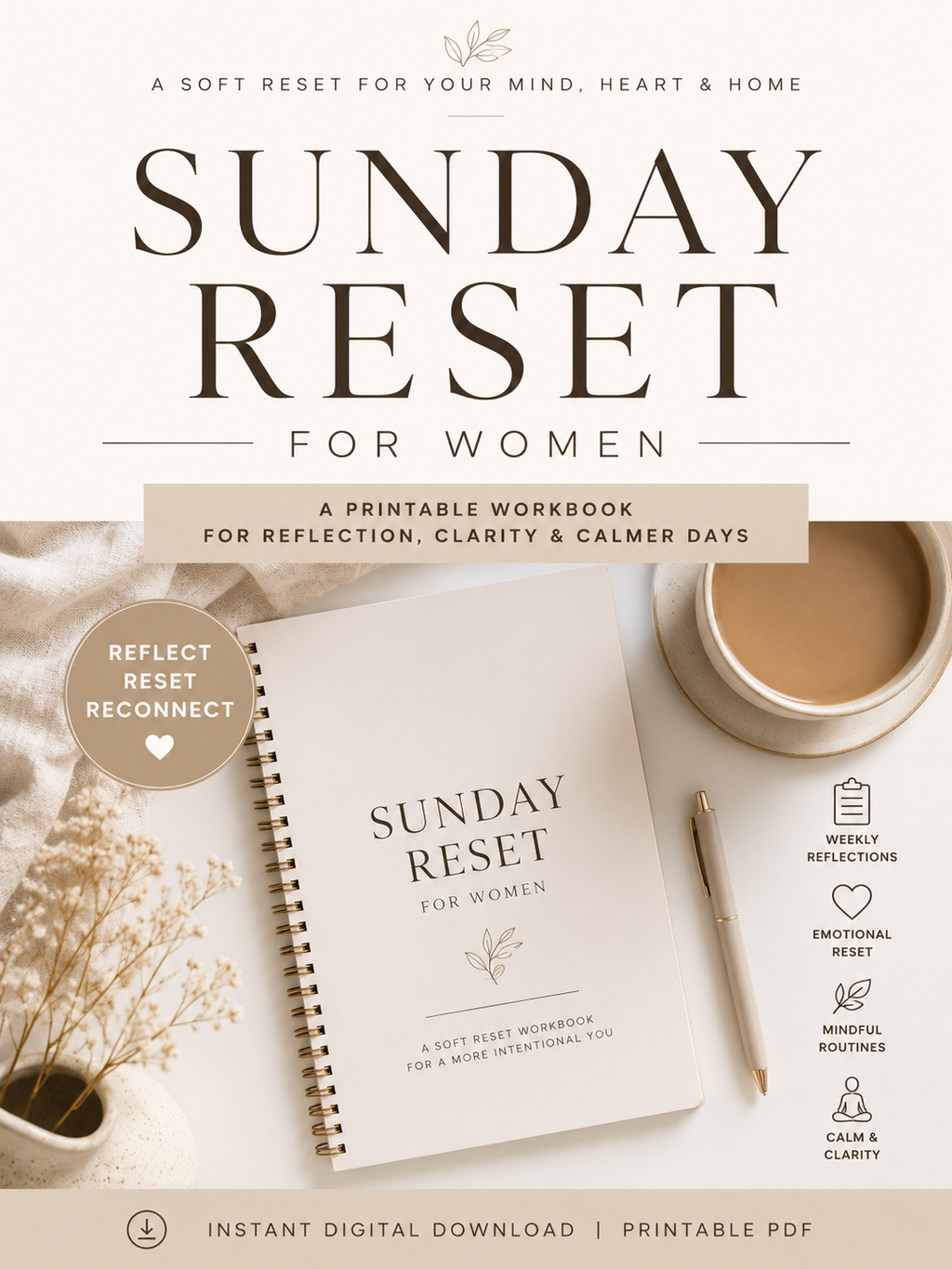Sunday Reset For Women | Printable Emotional Wellness Workbook PDF
