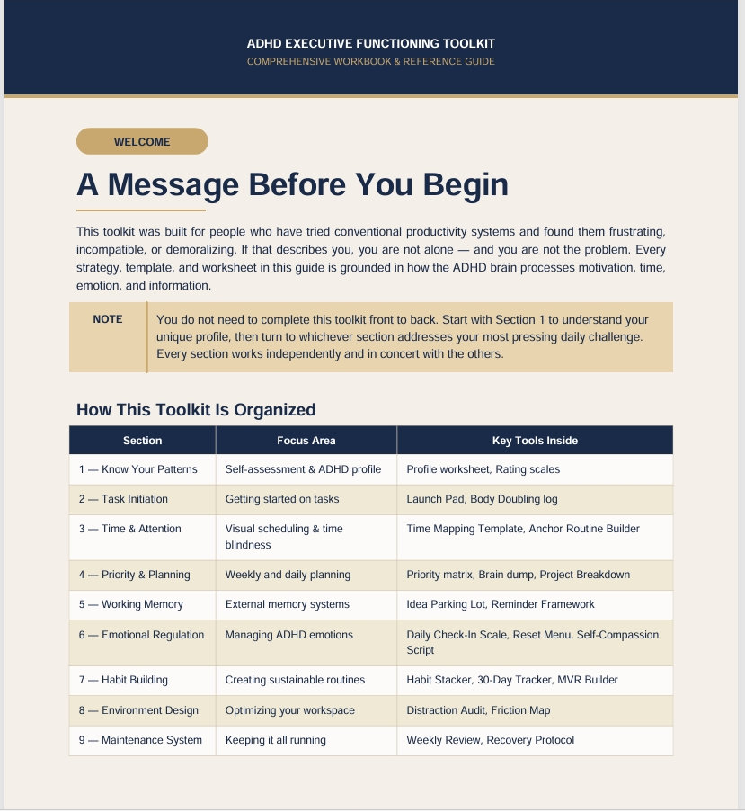 ADHD Executive Functioning Toolkit for Adults & Teens | Printable PDF Workbook, Focus & Organization Planner